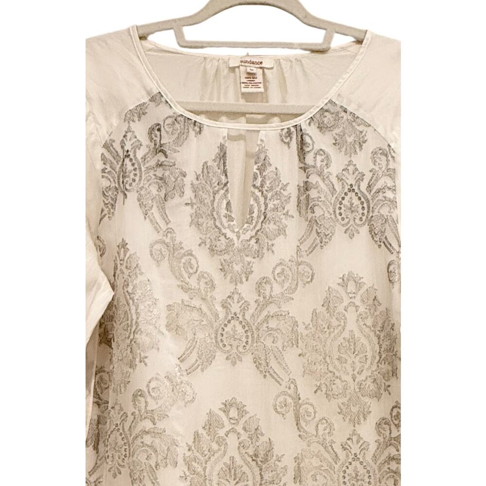 Sundance Silk Boho Paisley Print Peasant Blouse Ivory Taupe Medium - Picture 3 of 4